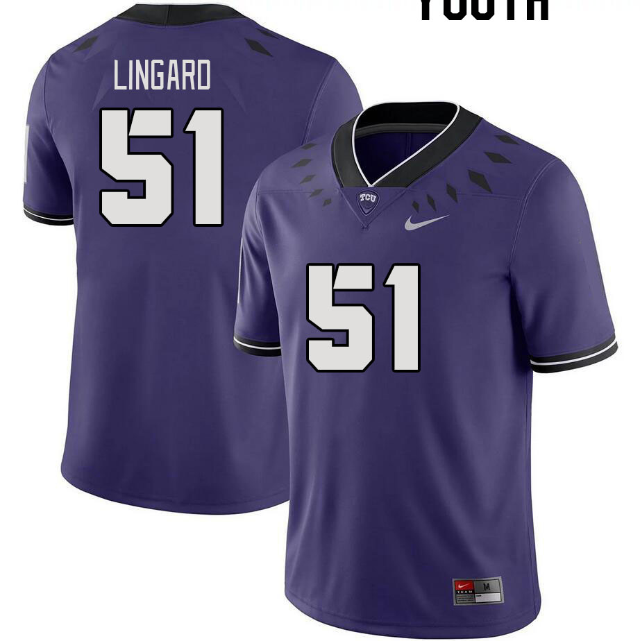 Youth #51 Luke Lingard TCU Horned Frogs 2023 College Footbal Jerseys Stitched-Purple - Click Image to Close